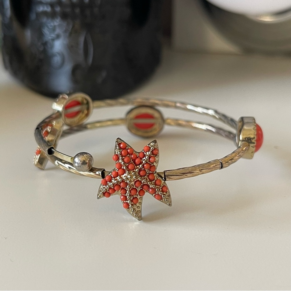 3/$15 Coral and Gold Starfish Bracelet One Size Fits Most